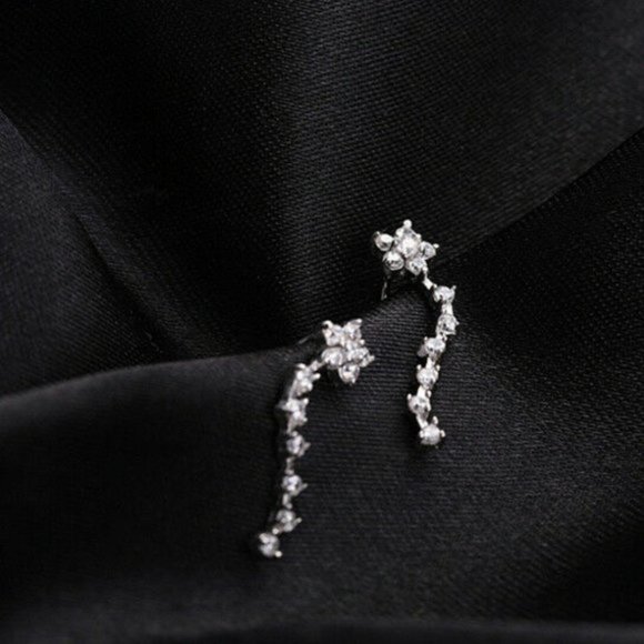 Sterling Silver Star Cubic Zircon Climber Earring - Picture 5 of 7